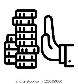 Reject money bribery icon. Outline reject money bribery vector icon for web design isolated on white background