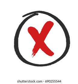 Reject or not approved check mark hand drawn, vector. 