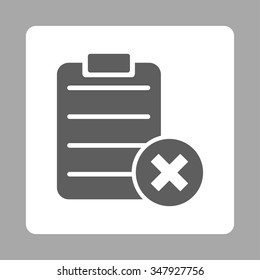 Reject Page vector icon. Style is flat rounded square button, dark gray and white colors, silver background.