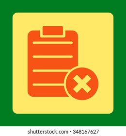 Reject Page vector icon. Style is flat rounded square button, orange and yellow colors, green background.