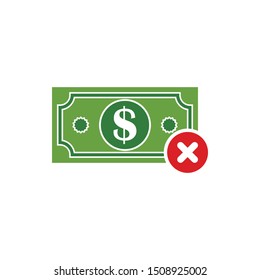 reject payment icon. flat illustration of reject money vector. no money sign and symbol 