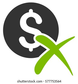 Reject Payment vector icon. Illustration style is a flat iconic bicolor eco green and gray symbol on white background.