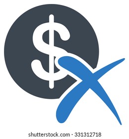 Reject Payment vector icon. Style is flat bicolor smooth blue symbol, rounded angles, white background.
