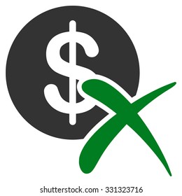 Reject Payment Vector Icon. Style Is Flat Bicolor Green And Gray Symbol, Rounded Angles, White Background.