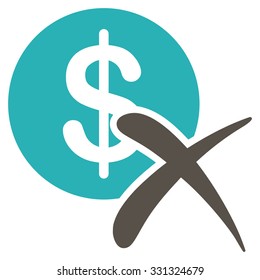 Reject Payment vector icon. Style is flat bicolor grey and cyan symbol, rounded angles, white background.