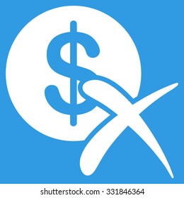 Reject Payment vector icon. Style is flat white symbol, rounded angles, blue background.