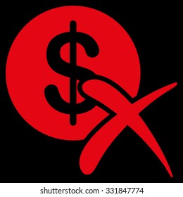 Reject Payment Vector Icon. Style Is Flat Red Symbol, Rounded Angles, Black Background.