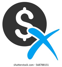 Reject Payment vector pictogram. Illustration style is a flat iconic bicolor blue and gray symbol on white background.