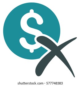 Reject Payment vector pictogram. Illustration style is a flat iconic bicolor soft blue symbol on white background.