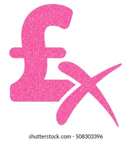 Reject Pound grainy textured icon for overlay watermark stamps. Flat symbol with scratched texture. Dotted vector pink ink rubber seal stamp with grunge design on a white background.