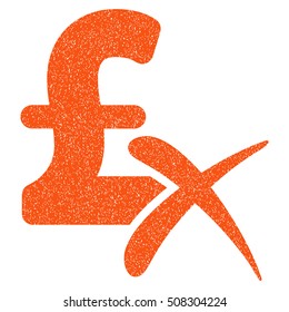 Reject Pound grainy textured icon for overlay watermark stamps. Flat symbol with dust texture. Dotted vector orange ink rubber seal stamp with grunge design on a white background.