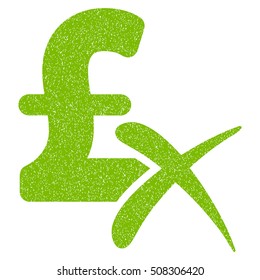 Reject Pound grainy textured icon for overlay watermark stamps. Flat symbol with dust texture. Dotted vector eco green ink rubber seal stamp with grunge design on a white background.