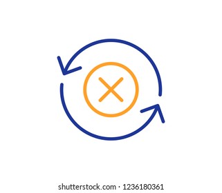 Reject refresh line icon. Decline update sign. Rotation arrow. Colorful outline concept. Blue and orange thin line color Reject refresh icon. Vector