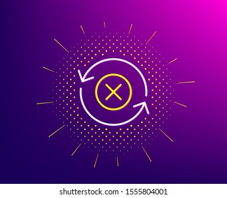 Reject refresh line icon. Halftone pattern. Decline update sign. Rotation arrow. Gradient background. Reject refresh line icon. Yellow halftone pattern. Vector