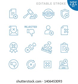 Reject related icons. Editable stroke. Thin vector icon set