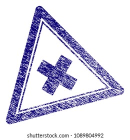 Reject triangle stamp seal. Vector element with grainy design and unclean texture in blue color. Designed for overlay watermarks and grunge textured rubber seal imitations.