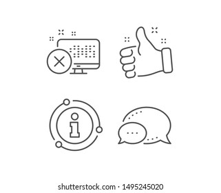 Reject web access line icon. Chat bubble, info sign elements. Decline monitor sign. Delete device. Linear reject access outline icon. Information bubble. Vector