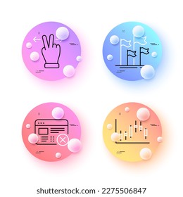 Reject web, Candlestick graph and Flags minimal line icons. 3d spheres or balls buttons. Touchscreen gesture icons. For web, application, printing. No internet, Finance chart, Success. Swipe. Vector
