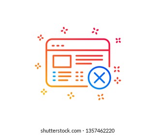 Reject web page line icon. No internet sign. Delete browser. Gradient design elements. Linear reject web icon. Random shapes. Vector