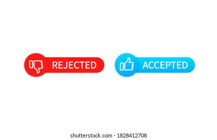 Rejected and accept buttons. Thumb up and down. Vector EPS 10. Isolated on white background