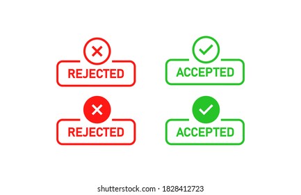 Signo rechazado y aceptado. Marca y marca de verificación. EPS vectorial 10. Aislado sobre fondo blanco