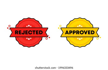 Rejected, approved badge. Vector. Rejected, approved stamp icon. Certified badge logo. Stamp Template. Label, Sticker, Icons. Vector EPS 10. Isolated on background