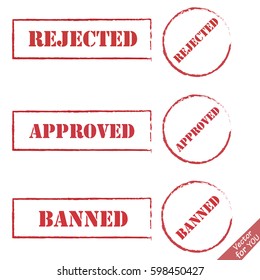 Rejected, approved, banned stamp set sign