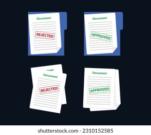 Rejected and approved report design set with claim form on it paper sheets isolated, vector illustration