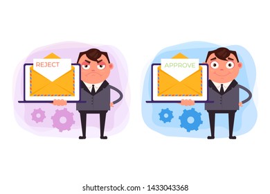 Rejected and approves email document concept. Vector design graphic flat cartoon illustration