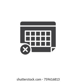 Rejected calendar event icon vector, filled flat sign, solid pictogram isolated on white. Cancel day symbol, logo illustration