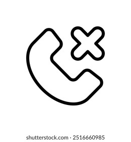 rejected call icon, phone call block symbol. line vector isolated on white background. trendy and modern design	