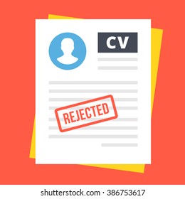 Rejected CV. Top view. Recruiting, employment, human resources, team management, rejection concept. Flat vector illustration
