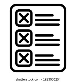 Rejected to do list icon. Outline rejected to do list vector icon for web design isolated on white background