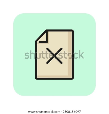 Rejected document line icon. File and access denied sign. Rejection concept. Can be used for topics like app design, error, declining