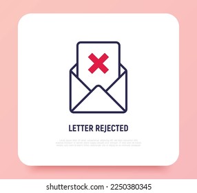 Rejected document. Opened envelope with cross mark. E-mail wasn't send. Thin line icon. Vector illustration.