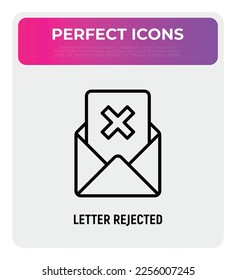 Rejected document. Opened envelope with cross mark. E-mail wasn't send. Thin line icon. Vector illustration.