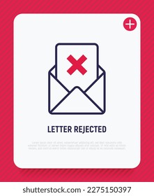 Rejected document. Opened envelope with cross mark. E-mail wasn't send. Thin line icon. Vector illustration.