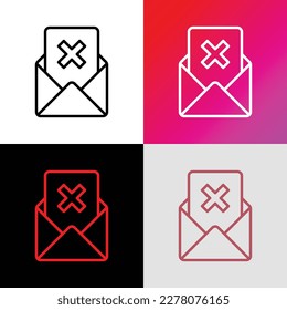 Rejected document. Opened envelope with cross mark. E-mail wasn't send. Thin line icon. Vector illustration.