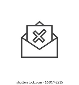 Rejected email document line icon. linear style sign for mobile concept and web design. Negative feedback mail outline vector icon. Symbol, logo illustration. Vector graphics