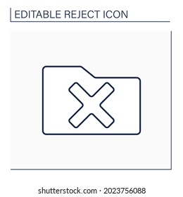 Rejected folder line icon. Check in paper folder. Examine and cancel. Confidential file. Reject concept. Isolated vector illustration. Editable stroke
