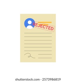 Rejected Job Application Form In Flat Vector Illustration Symbolizing Career Challenges And Professional Rejection, Isolated On White Background