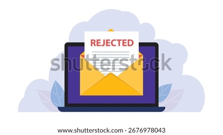 Rejected letter displayed on a laptop screen. Concept of negative response for college applications, university admissions, or workplace notifications