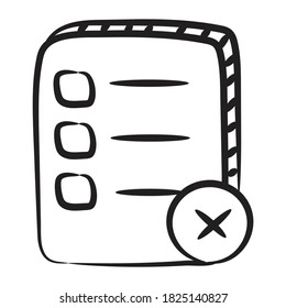 Rejected list icon in doodle vector design.