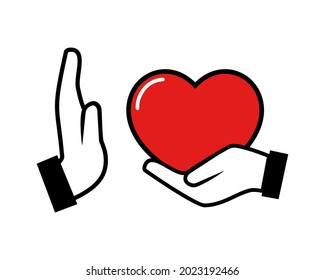 Rejected love. Hand give heart, love and rejected. Illustration vector