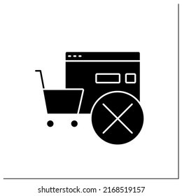 Rejected order glyph icon. Cancel online, offline shopping. Pending shopping cart requests. Reject concept. Filled flat sign. Isolated silhouette vector illustration