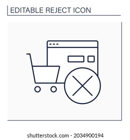Rejected order line icon. Cancel online, offline shopping. Pending shopping cart requests. Reject concept. Isolated vector illustration. Editable stroke