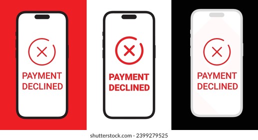 Rejected payment or transaction. Mobile phone online payment failed on red screen, declined transaction invalid purchase. payment failed error try again, Concept banking online shopping mobile paymen