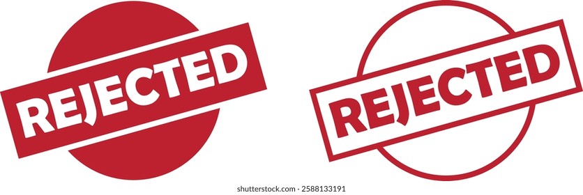 Rejected red stamp signs icons set. Seal badge dusty grunge effect unapproved fail denied declined warning information tag vignette vectors in flat and line styles isolated on transparent background.