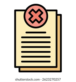 Rejected report icon. Outline rejected report vector icon color flat isolated