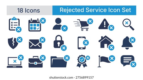 Rejected service icon set with various symbols and signs